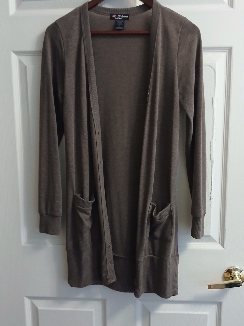 Delirious Long Open-Front Cardigan in Taupe